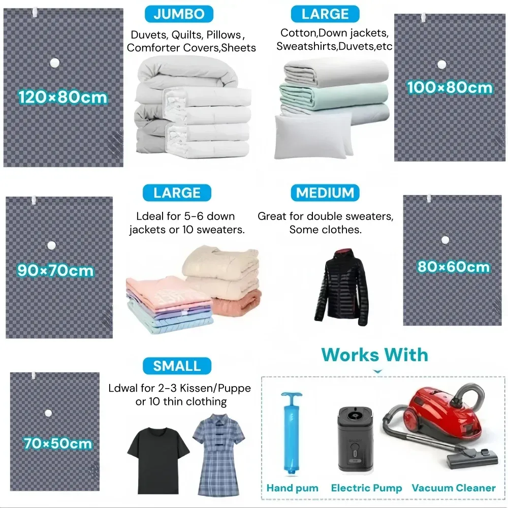 Sacs de rangement sous vide, valise de voyage essentielle, organisateur de vêtements, sac d'emballage, accessoires pratiques, cubes d'emballage compressibles 6