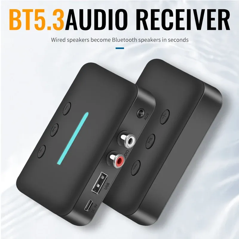 Adaptateur récepteur audio Bluetooth 5.3 USB, streaming stéréo sans fil, sorties jack 3,5 mm AUX et RCA G/D, lecture depuis clé USB pour haut-parleur de bureau 2