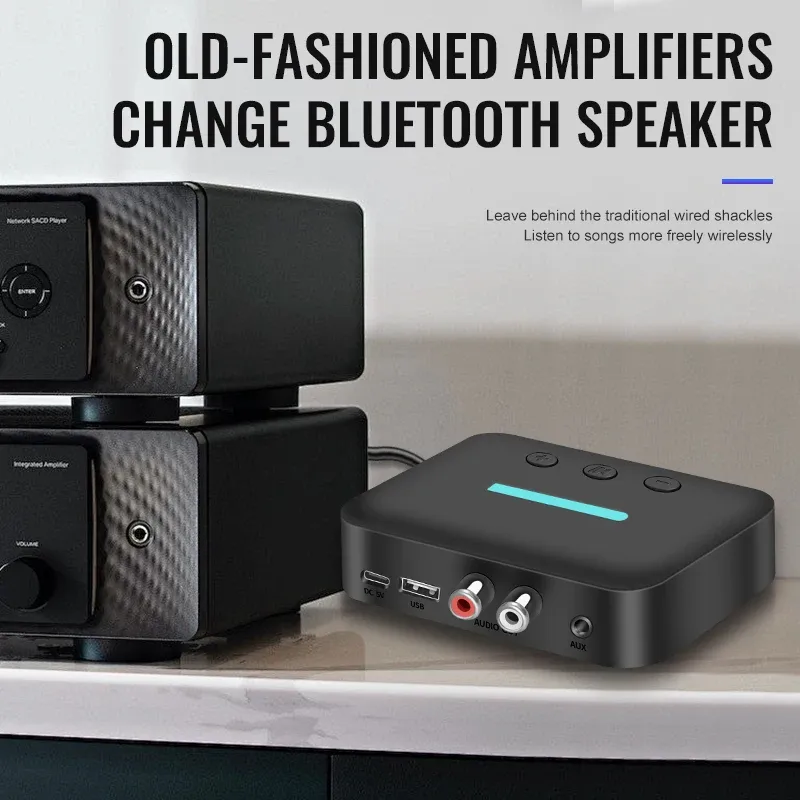 Adaptateur récepteur audio Bluetooth 5.3 USB, streaming stéréo sans fil, sorties jack 3,5 mm AUX et RCA G/D, lecture depuis clé USB pour haut-parleur de bureau 4