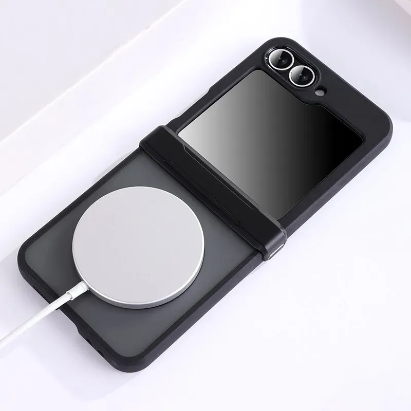 Étui transparent à charnière pour Samsung Galaxy Z Flip 7, 6, 5 et 4, compatible MagSafe, antichoc, magnétique, avec charge sans fil 2