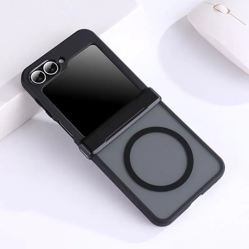 Étui transparent à charnière pour Samsung Galaxy Z Flip 7, 6, 5 et 4, compatible MagSafe, antichoc, magnétique, avec charge sans fil 5