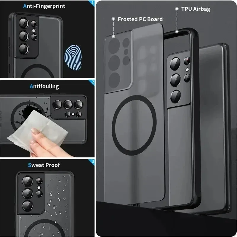 Coques de téléphone magnétiques MagSafe pour Samsung Galaxy S26, S25, S24, S23, S22, S21 Ultra, Plus, FE, A57, A37, A17, A56, A55, A54, A35, A36 6