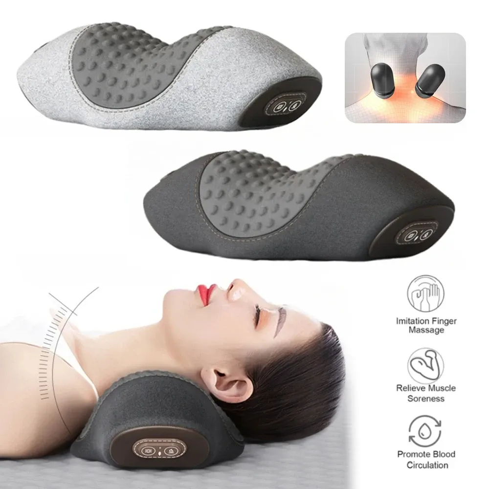 Oreiller cervical chauffant électrique avec masseur, vibration et soutien orthopédique pour le cou et le dos 3