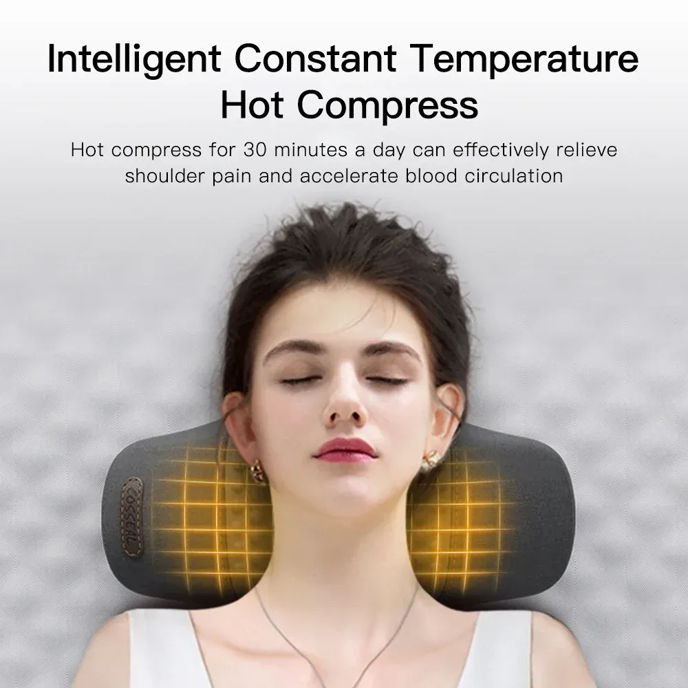 Oreiller cervical chauffant électrique avec masseur, vibration et soutien orthopédique pour le cou et le dos 5