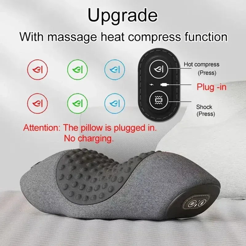 Oreiller cervical chauffant électrique avec masseur, vibration et soutien orthopédique pour le cou et le dos 7
