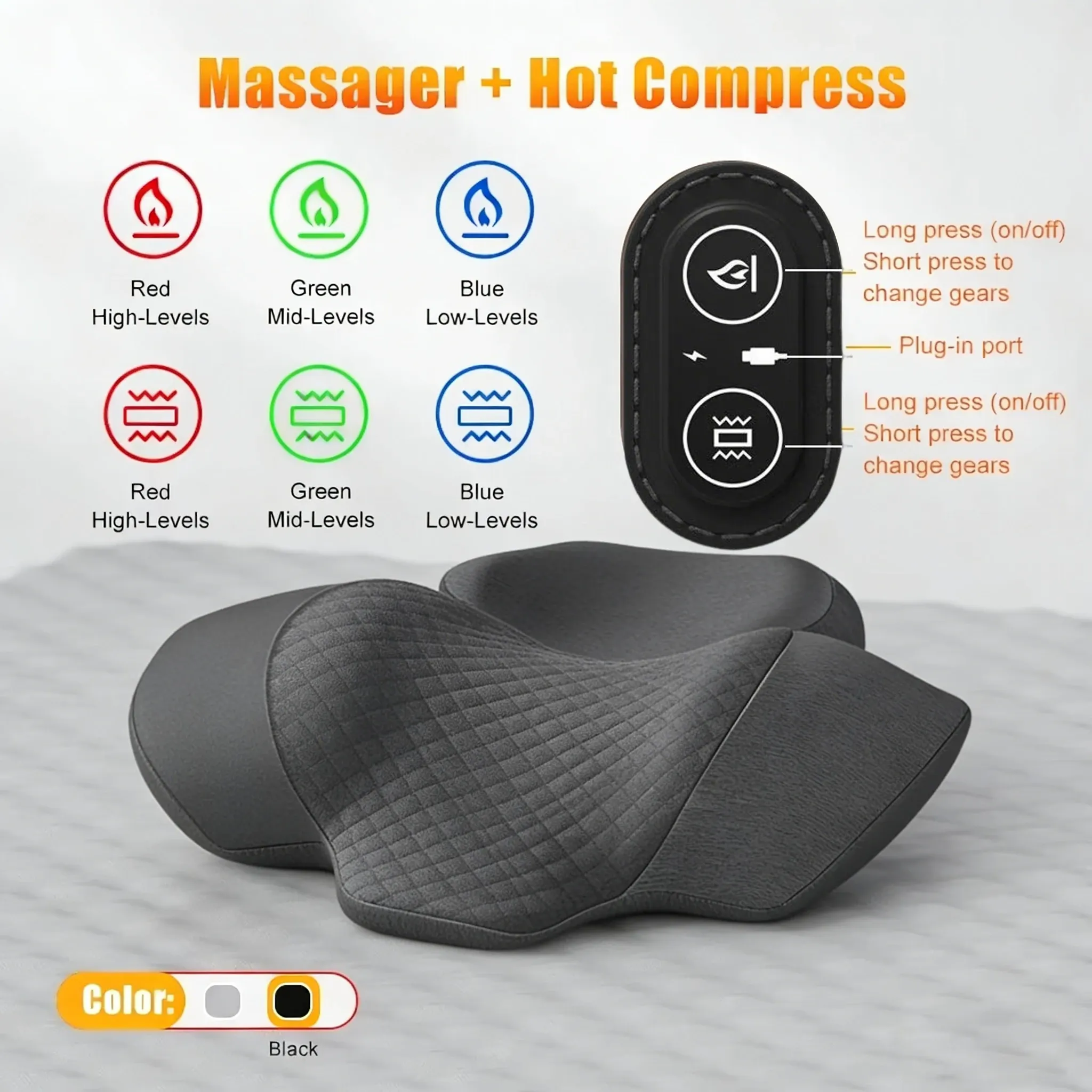 Oreiller cervical chauffant électrique avec masseur, vibration et soutien orthopédique pour le cou et le dos 9