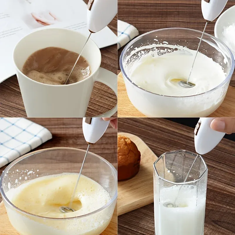 Batteur à œufs électrique portatif, mini mousseur à lait à piles, mélangeur de boissons pour café, mousseur à lait, ustensiles de cuisine 2