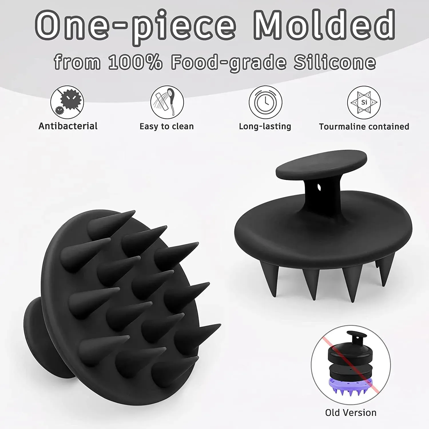 Brosse à shampoing en silicone à pointes longues et rigides, pour masser et exfolier le cuir chevelu, cheveux longs, bouclés ou épais 2