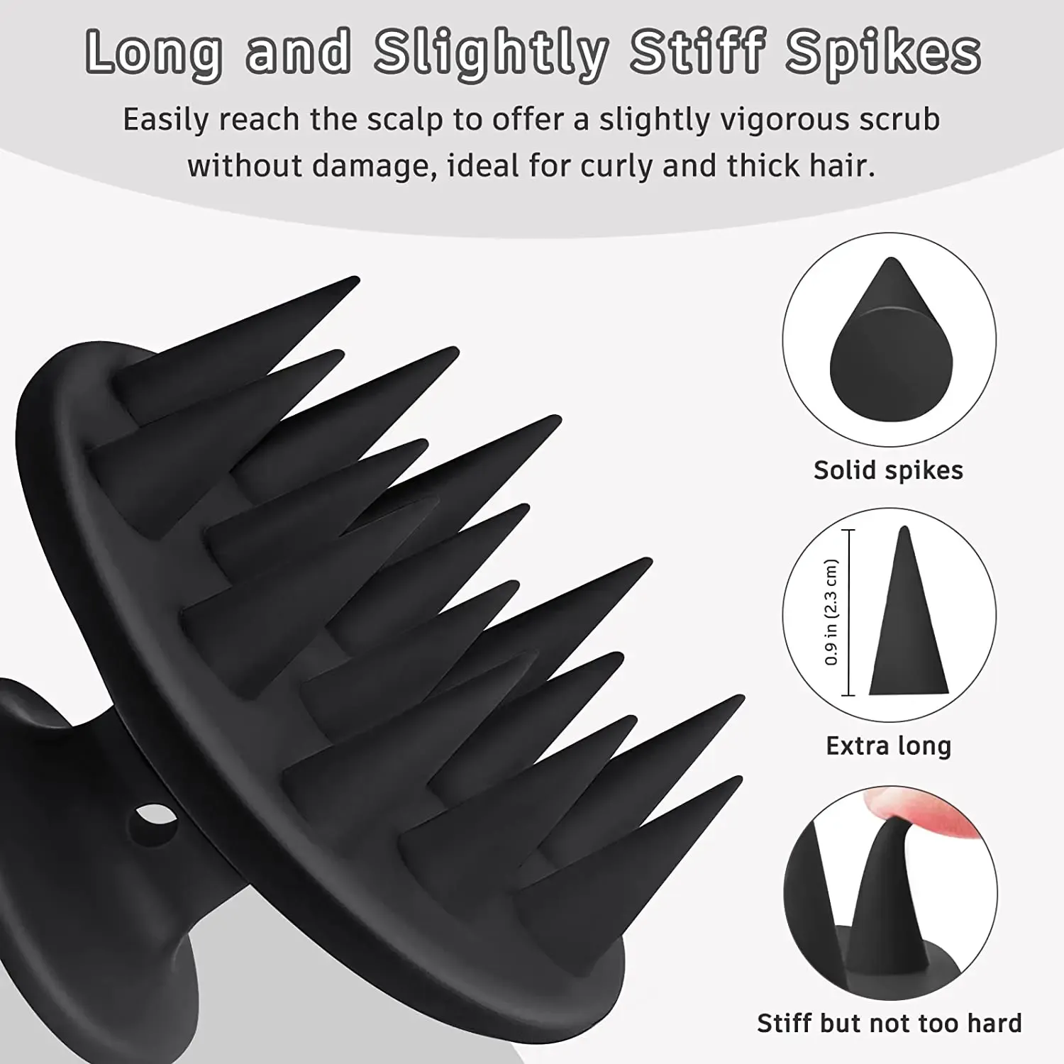 Brosse à shampoing en silicone à pointes longues et rigides, pour masser et exfolier le cuir chevelu, cheveux longs, bouclés ou épais 4