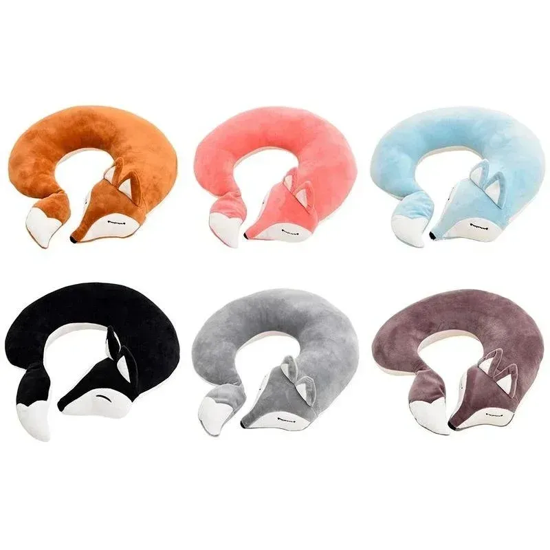 Oreiller de voyage en forme de U en renard, oreiller cervical et câlin, coussin décoratif pour la sieste au bureau, 30 x 30 x 8 cm 3