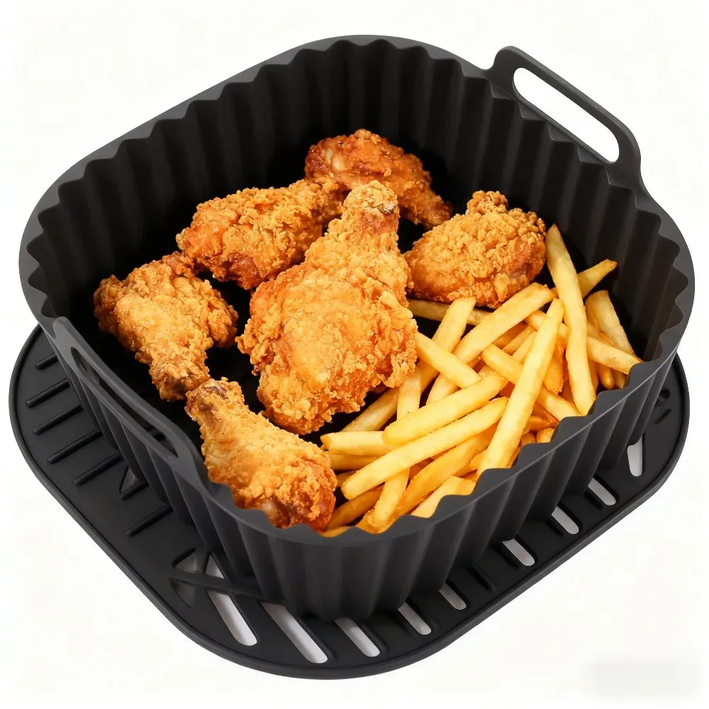 Revêtements en silicone réutilisables pour friteuse à air, panier carré antiadhésif pour four à friteuse à air 4 à 7 pintes, compatible micro-ondes, accessoires pour friteuse à air