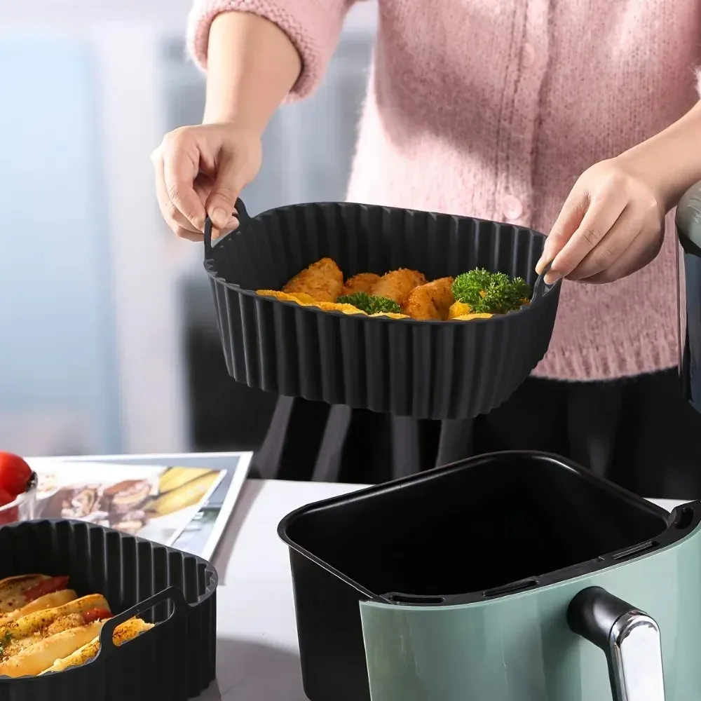 Revêtements en silicone réutilisables pour friteuse à air, panier carré antiadhésif pour four à friteuse à air 4 à 7 pintes, compatible micro-ondes, accessoires pour friteuse à air 5