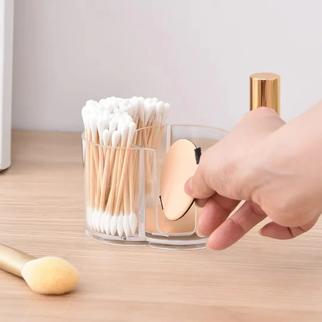 Support à double compartiment transparent pour cotons-tiges et cotons démaquillants, organisateur de salle de bain 2