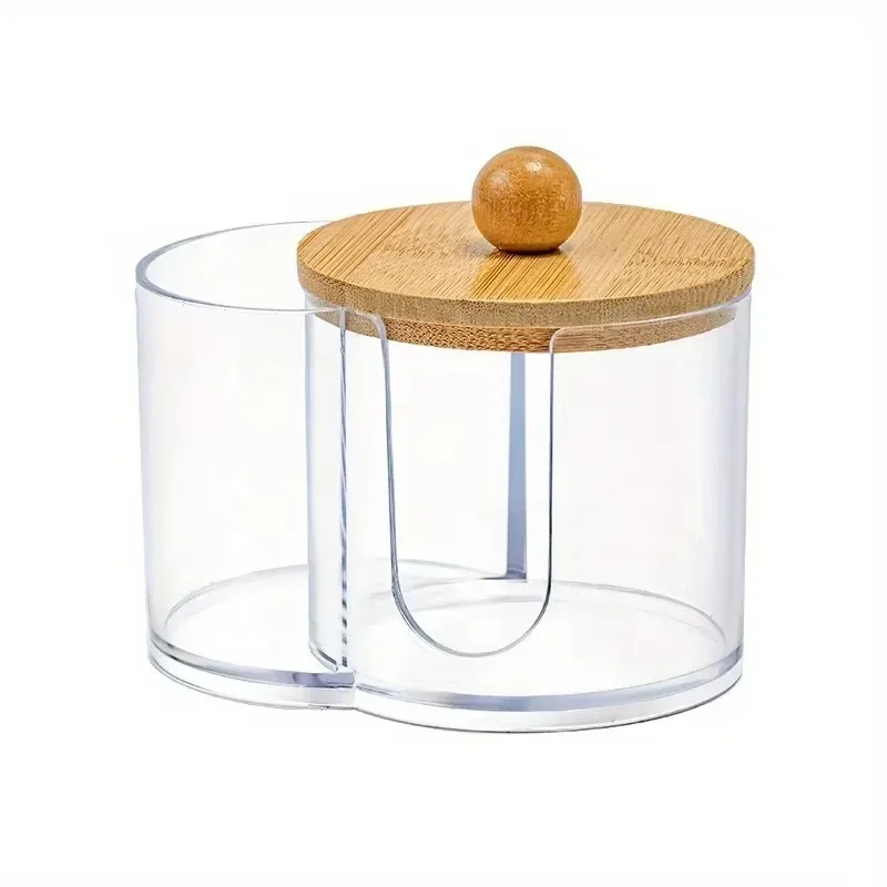 Support à double compartiment transparent pour cotons-tiges et cotons démaquillants, organisateur de salle de bain 7