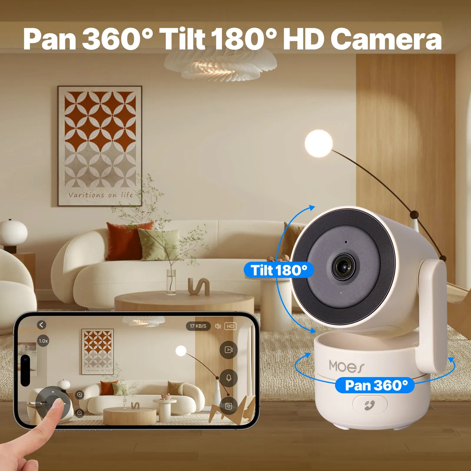MOESTuya Caméra de sécurité intelligente WiFi 4 MP HD pour intérieur, panoramique et inclinable, avec vision nocturne infrarouge et détection de mouvement et de son 3