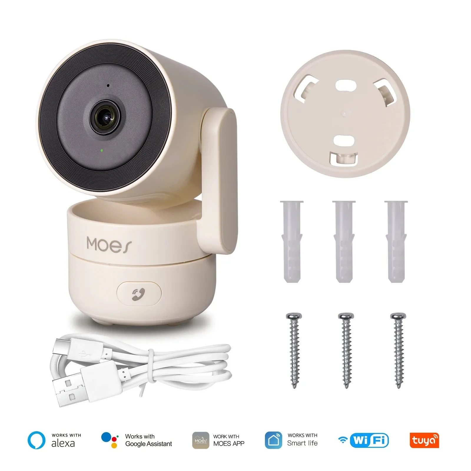 MOESTuya Caméra de sécurité intelligente WiFi 4 MP HD pour intérieur, panoramique et inclinable, avec vision nocturne infrarouge et détection de mouvement et de son 8