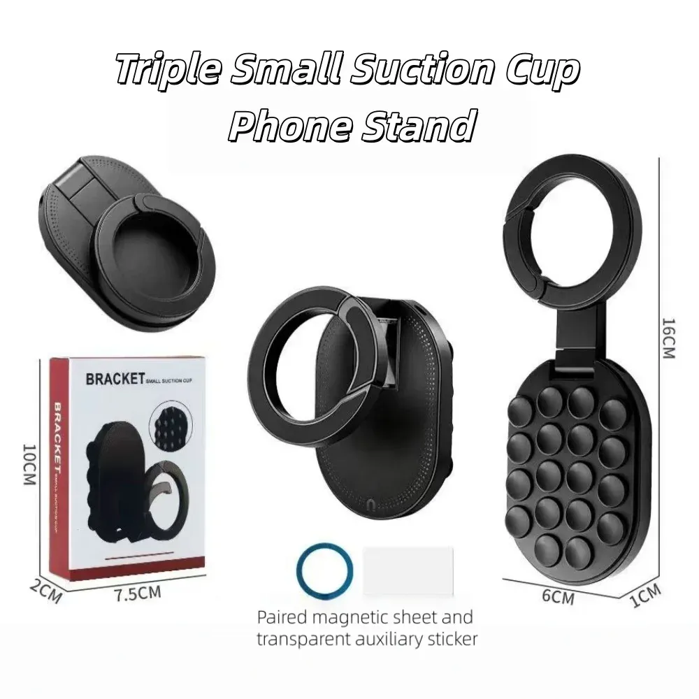 Support magnétique 3-en-1 pour téléphone avec ventouse et mousqueton, rotation à 360° – Support paresseux pliable et portable pour téléphone, tablette, bureau et mur