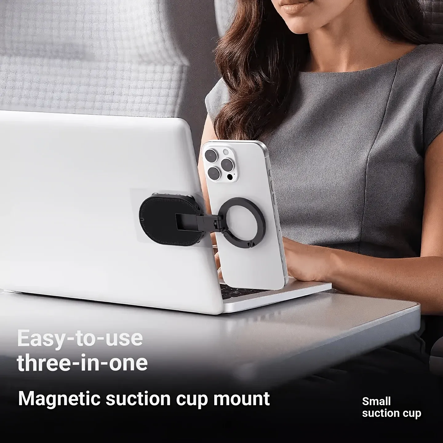 Support magnétique 3-en-1 pour téléphone avec ventouse et mousqueton, rotation à 360° – Support paresseux pliable et portable pour téléphone, tablette, bureau et mur 4