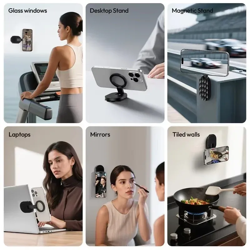 Support magnétique 3-en-1 pour téléphone avec ventouse et mousqueton, rotation à 360° – Support paresseux pliable et portable pour téléphone, tablette, bureau et mur 5