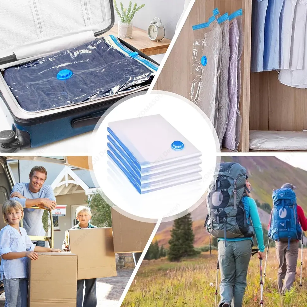 Sacs de rangement sous vide réutilisables avec pompe à main, sacs transparents pliables et compressibles pour gagner de la place, idéaux pour les vêtements de voyage, lot de 1 à 24 pièces 6