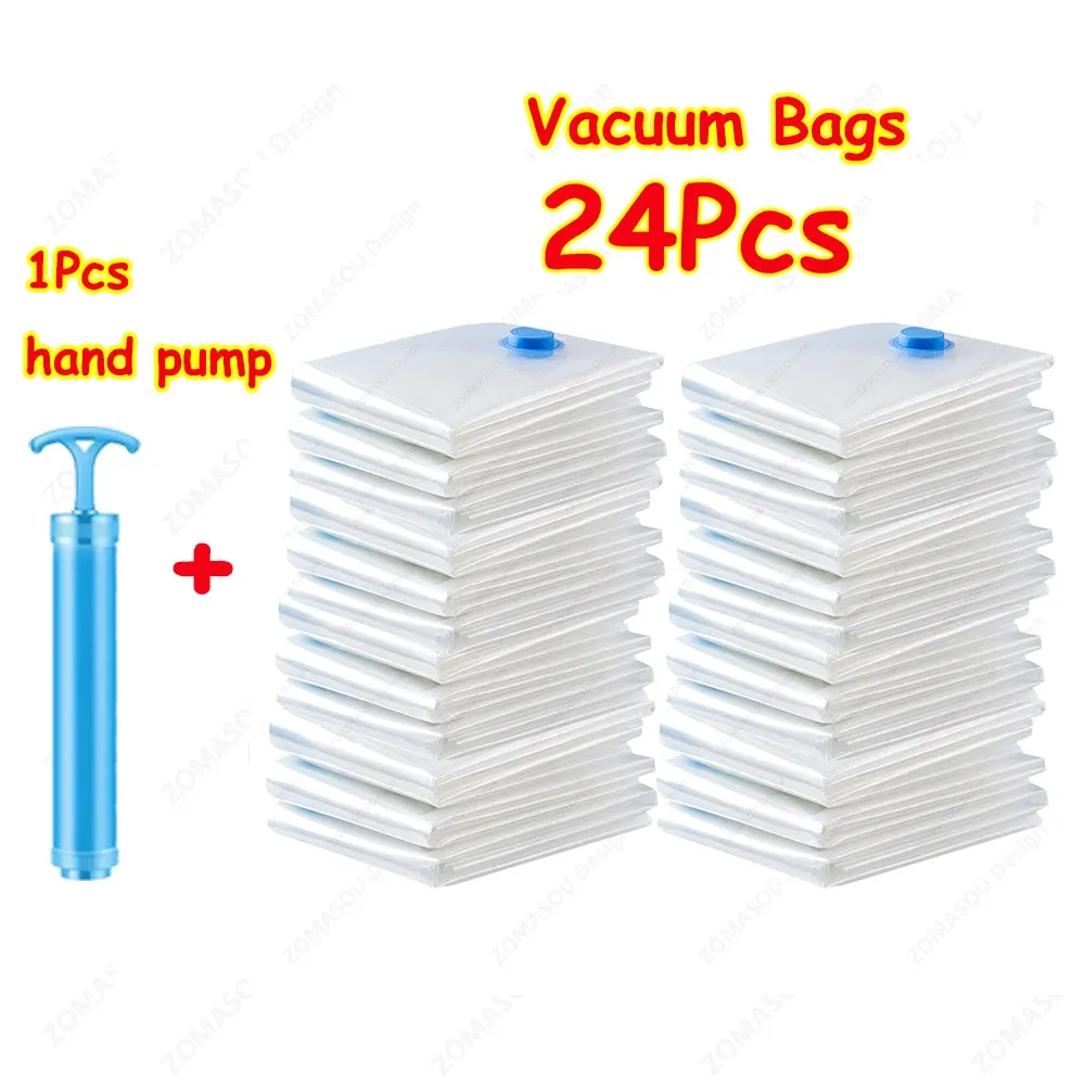 Sacs de rangement sous vide réutilisables avec pompe à main, sacs transparents pliables et compressibles pour gagner de la place, idéaux pour les vêtements de voyage, lot de 1 à 24 pièces 7