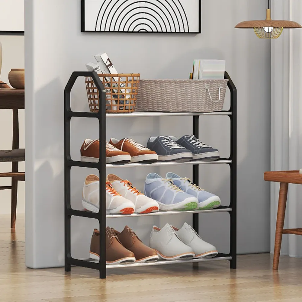 Étagère à chaussures simple et créative à 4 niveaux, support de rangement multifonctionnel pour porte de dortoir