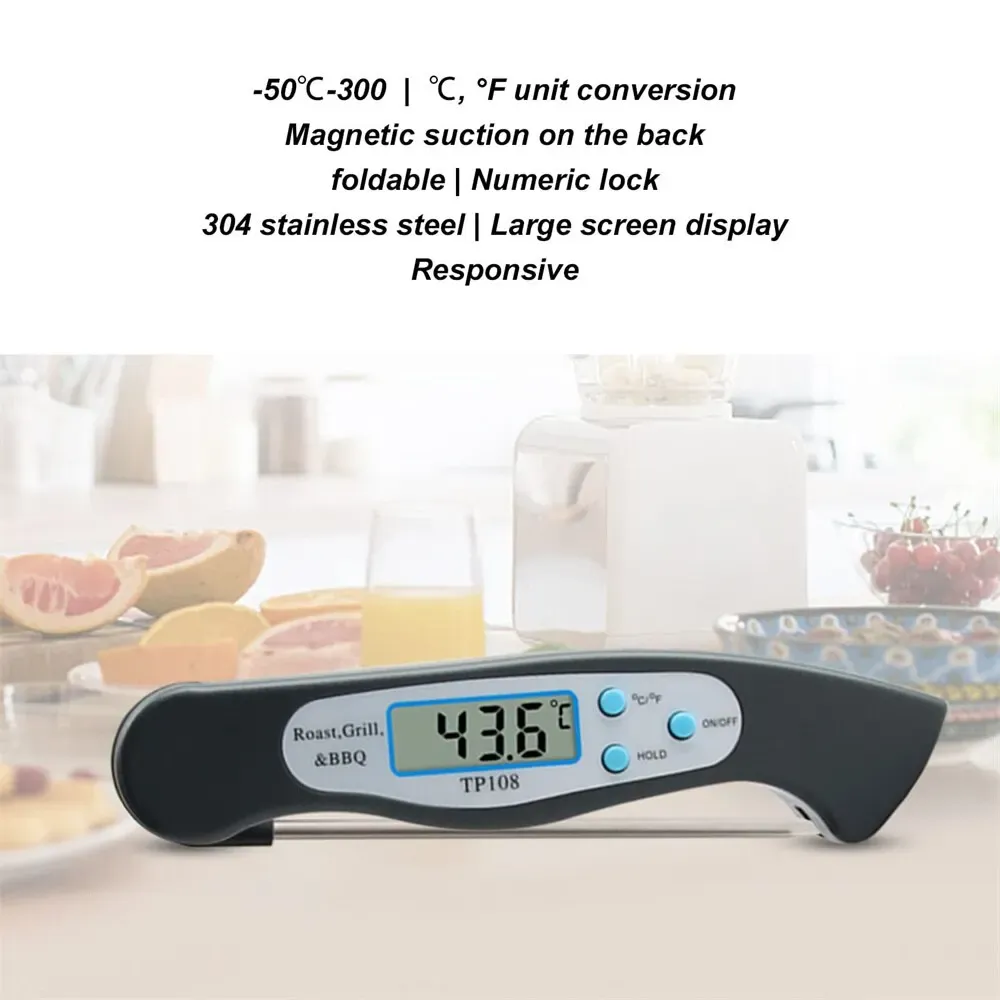 Thermomètre à viande multi-angles à lecture instantanée, magnétique, à ventouse, en ABS, avec sonde pliable 3