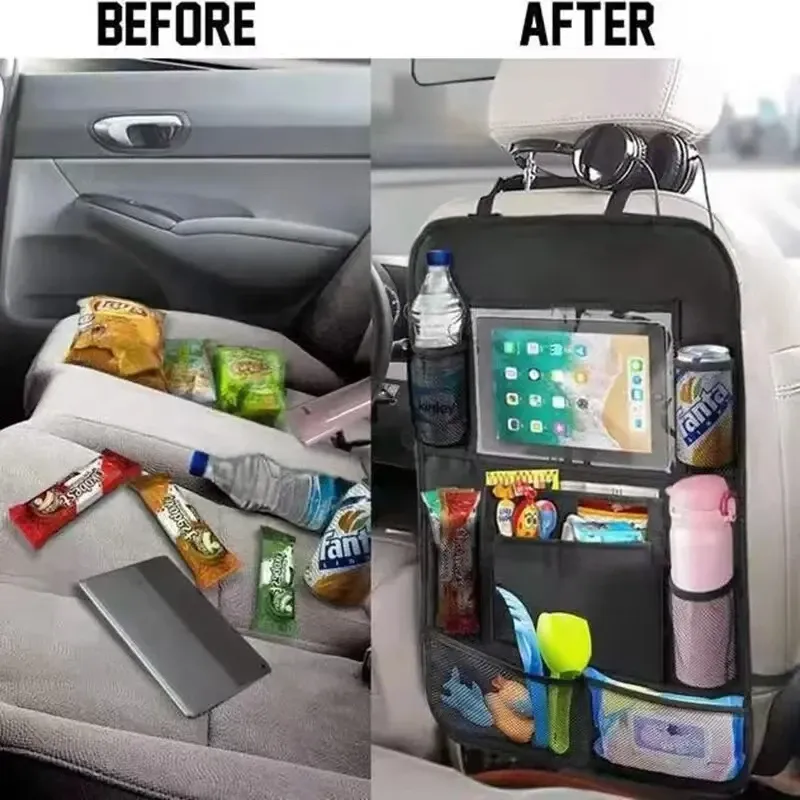 Organisateur de siège auto multifonction en tissu Oxford, avec poches de rangement et support pour tablette tactile 4
