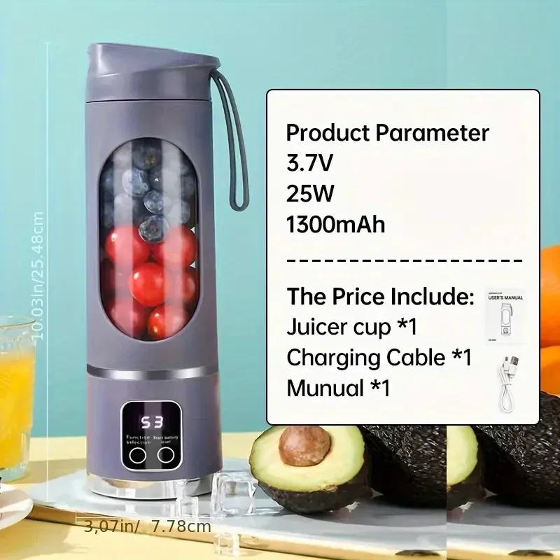 Extracteur de jus portable rechargeable par USB, mixeur à main pour smoothies, milkshakes et jus de fruits 8
