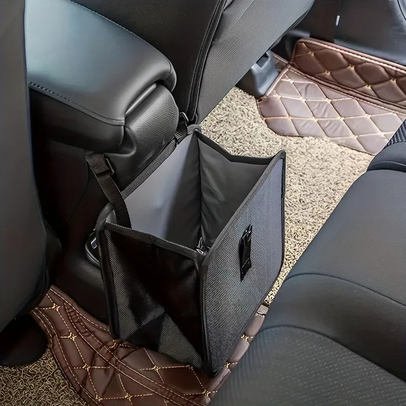 Poubelle de voiture pliable et suspendue en polyester, rangement multifonction avec compartiment zippé