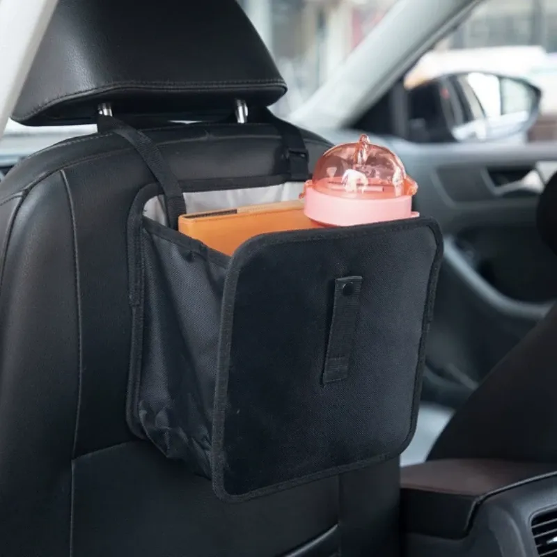 Poubelle de voiture pliable et suspendue en polyester, rangement multifonction avec compartiment zippé 6