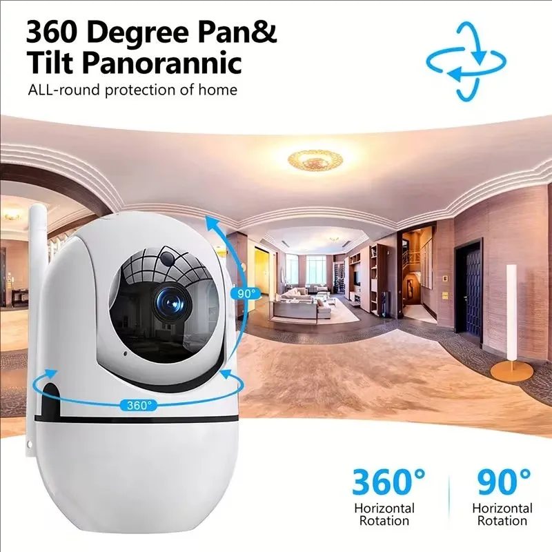 Caméra IP WiFi 1080P avec suivi automatique intelligent, vision nocturne et surveillance bébé sans fil 2