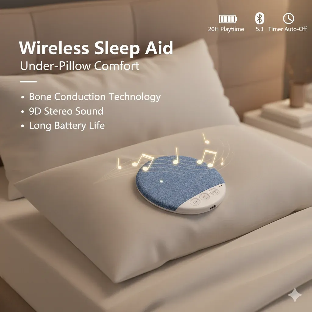 Haut-parleur Bluetooth sans fil pour oreiller avec lecteur de musique, machine à bruit blanc, stéréo 9D, minuterie et arrêt automatique 2