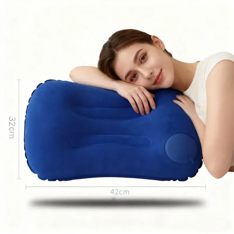 Oreiller de voyage gonflable ultra doux, support portable pour le cou et les lombaires, léger et compact 2
