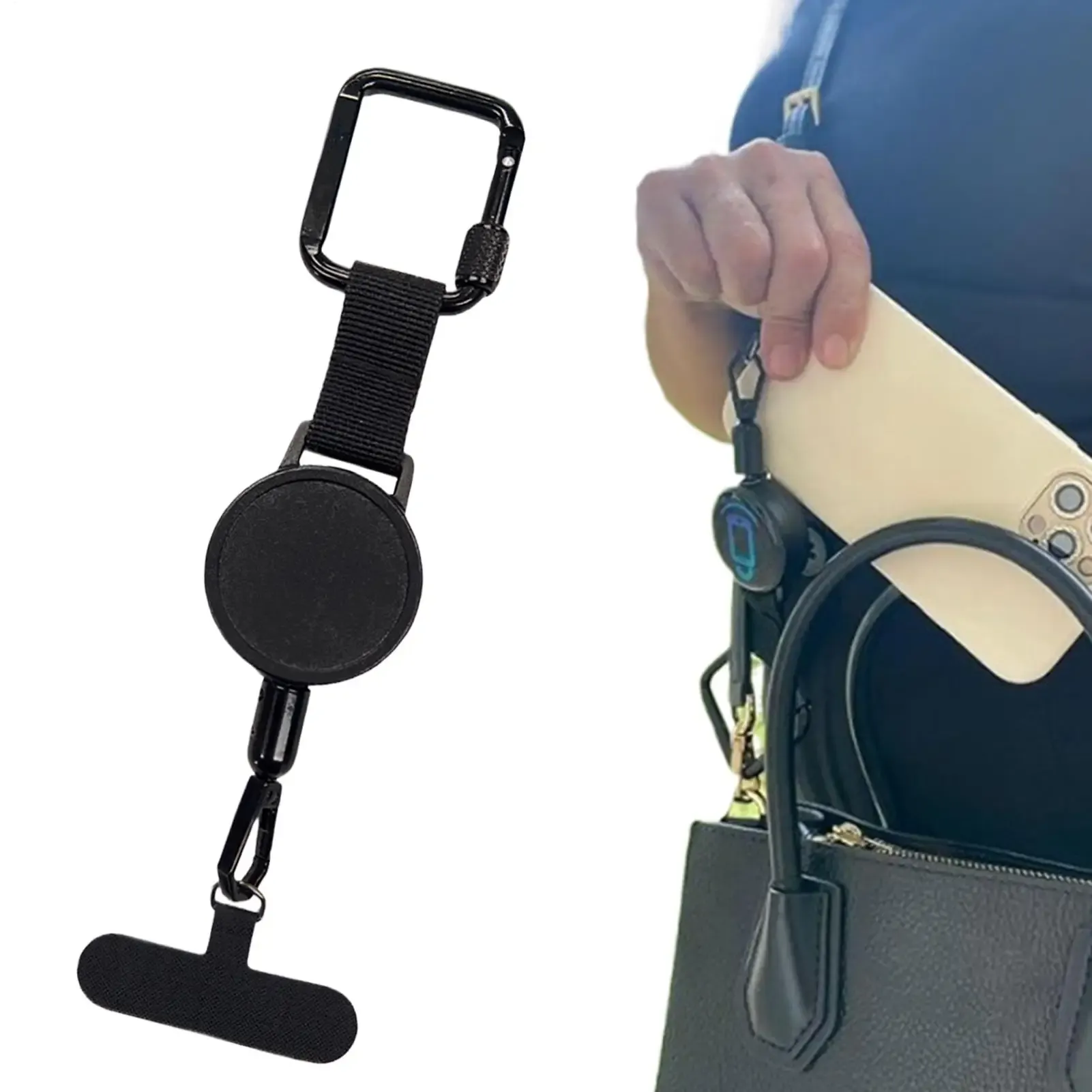 Dragonne rétractable antivol avec mousqueton pour téléphone portable, idéale pour la randonnée en extérieur - Image 1