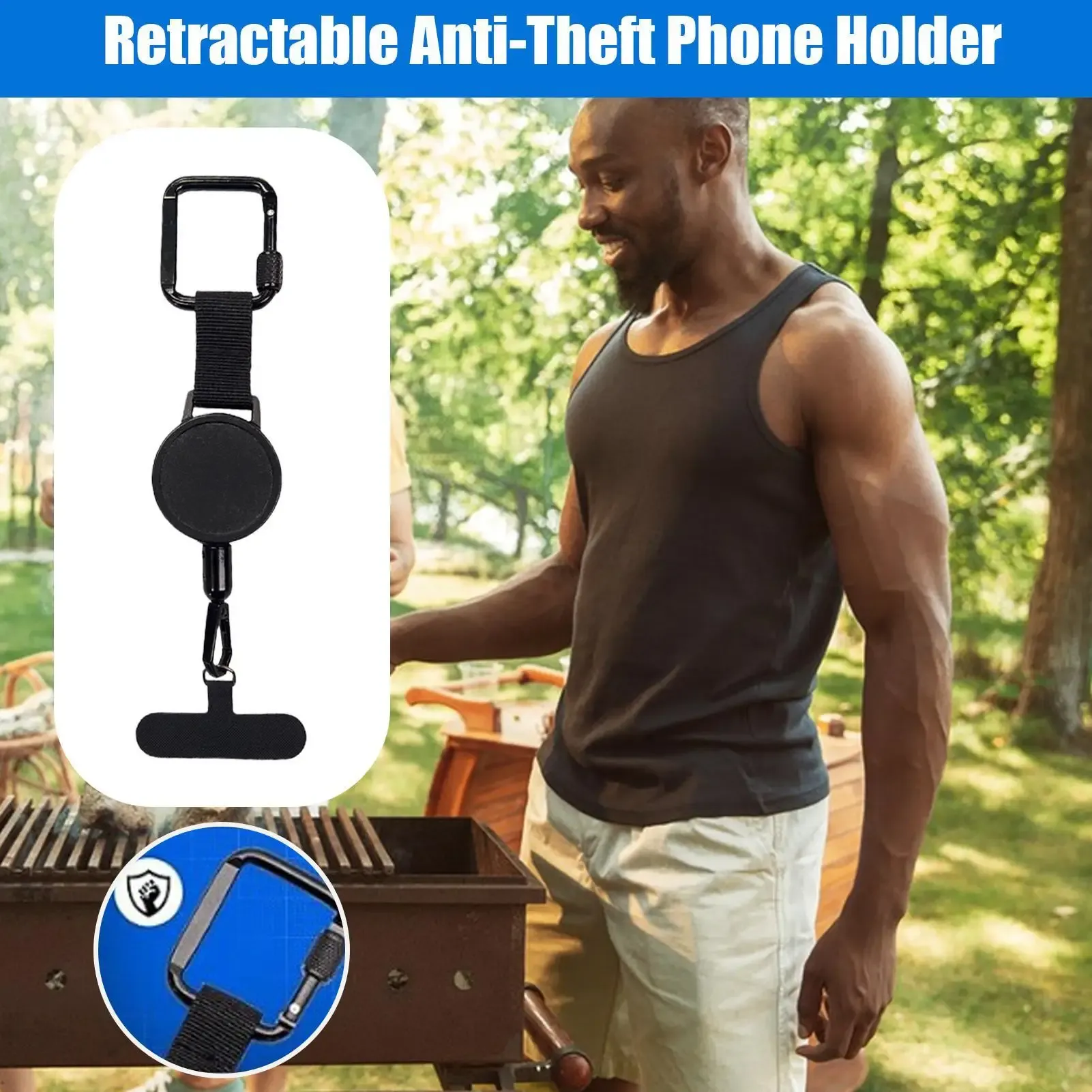 Dragonne rétractable antivol avec mousqueton pour téléphone portable, idéale pour la randonnée en extérieur 2
