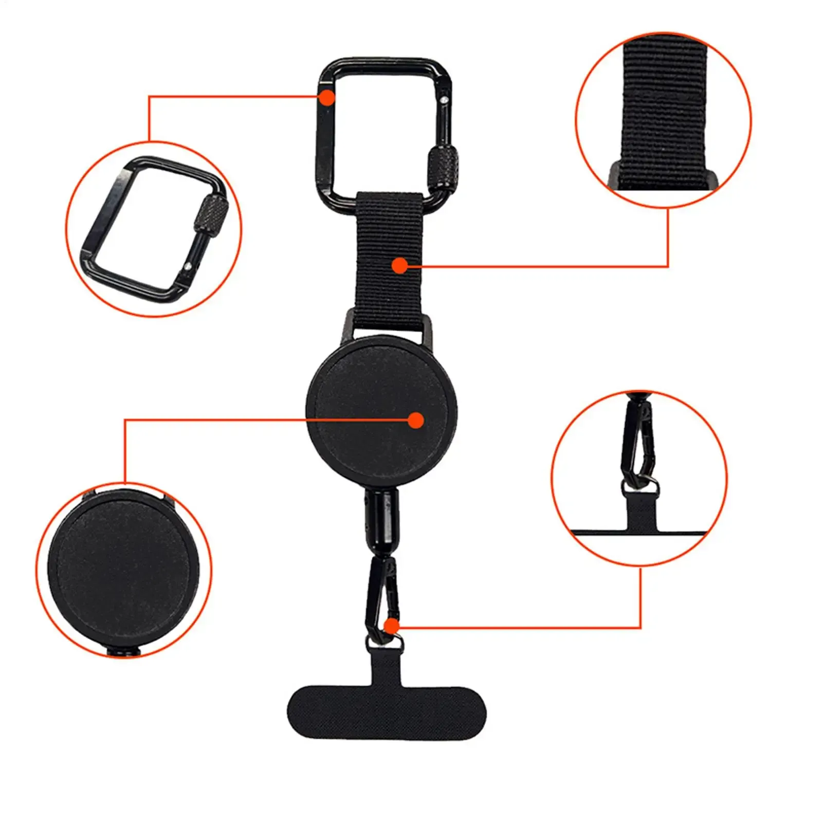 Dragonne rétractable antivol avec mousqueton pour téléphone portable, idéale pour la randonnée en extérieur 6