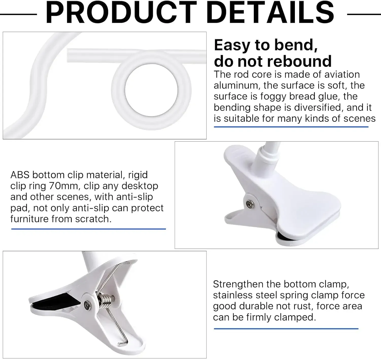 Pince flexible pour moniteur de bébé, 25 cm/41 cm, support de webcam sans perçage pour vis universelle 1/4 pouce, support de fixation à pince pour caméra de moniteur de bébé 5