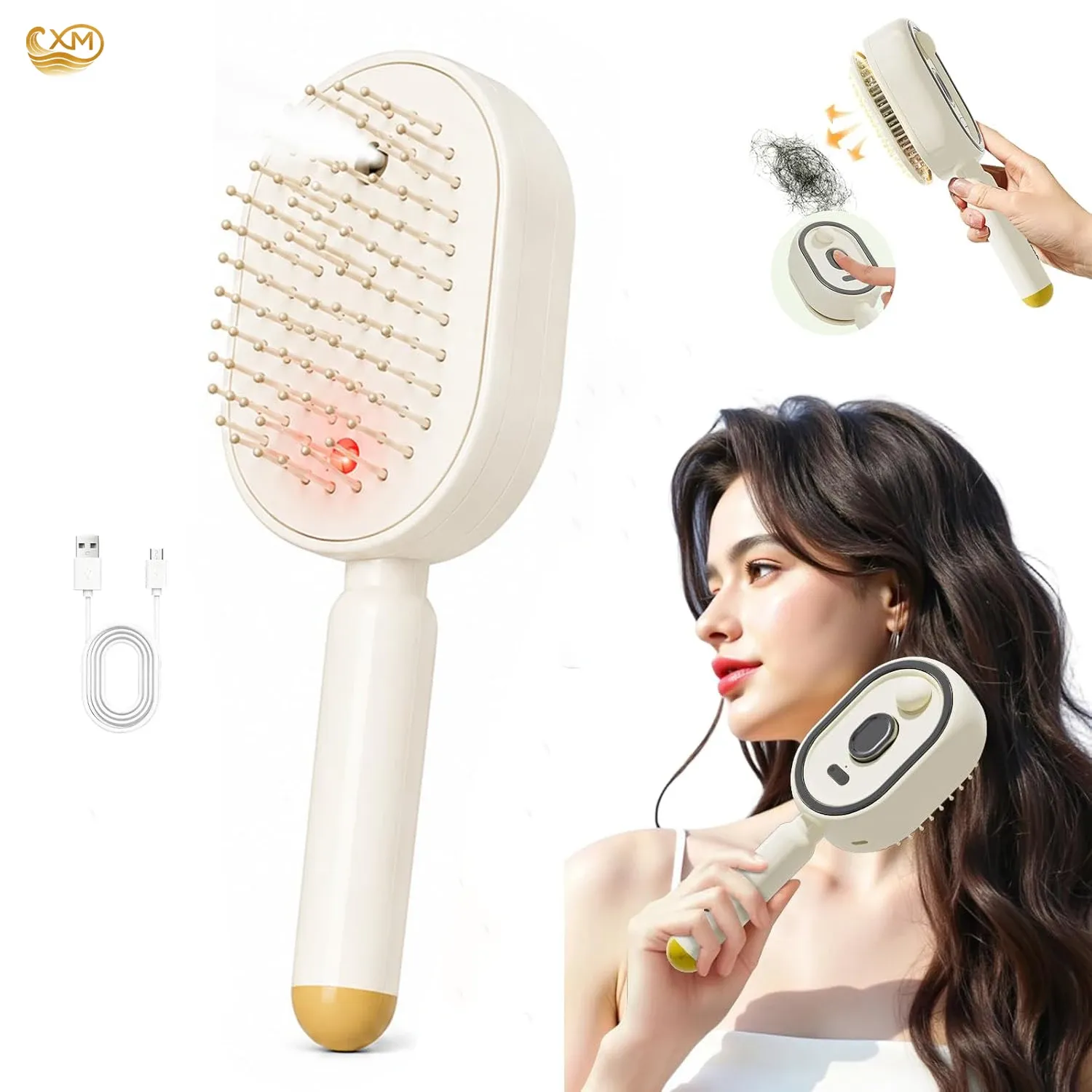 Brosse à vapeur électrique rechargeable avec pulvérisation d'eau, anti-frisottis, démêlante et antistatique - Image 1