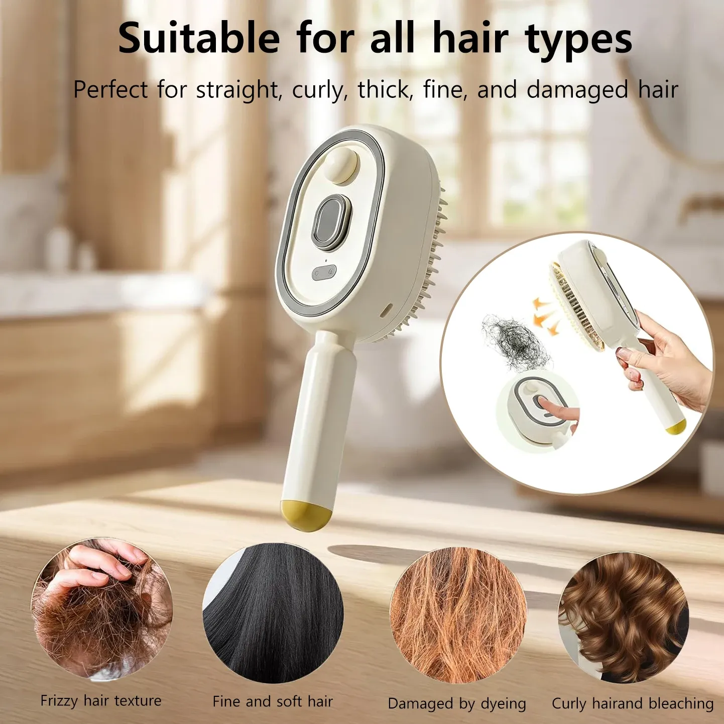 Brosse à vapeur rechargeable pour cheveux, vue d'ensemble