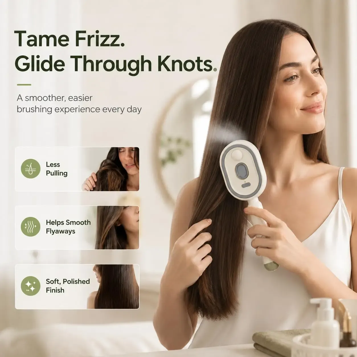 Brosse à vapeur pour cheveux en situation de coiffage