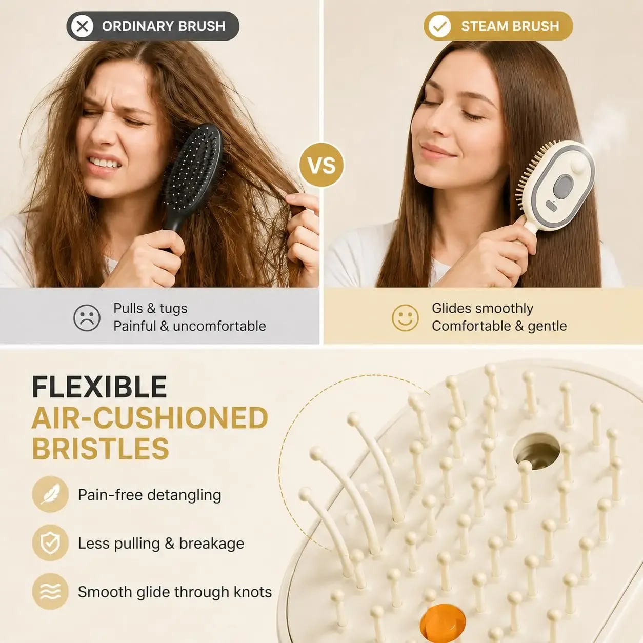 Diffusion de vapeur douce de la brosse à cheveux