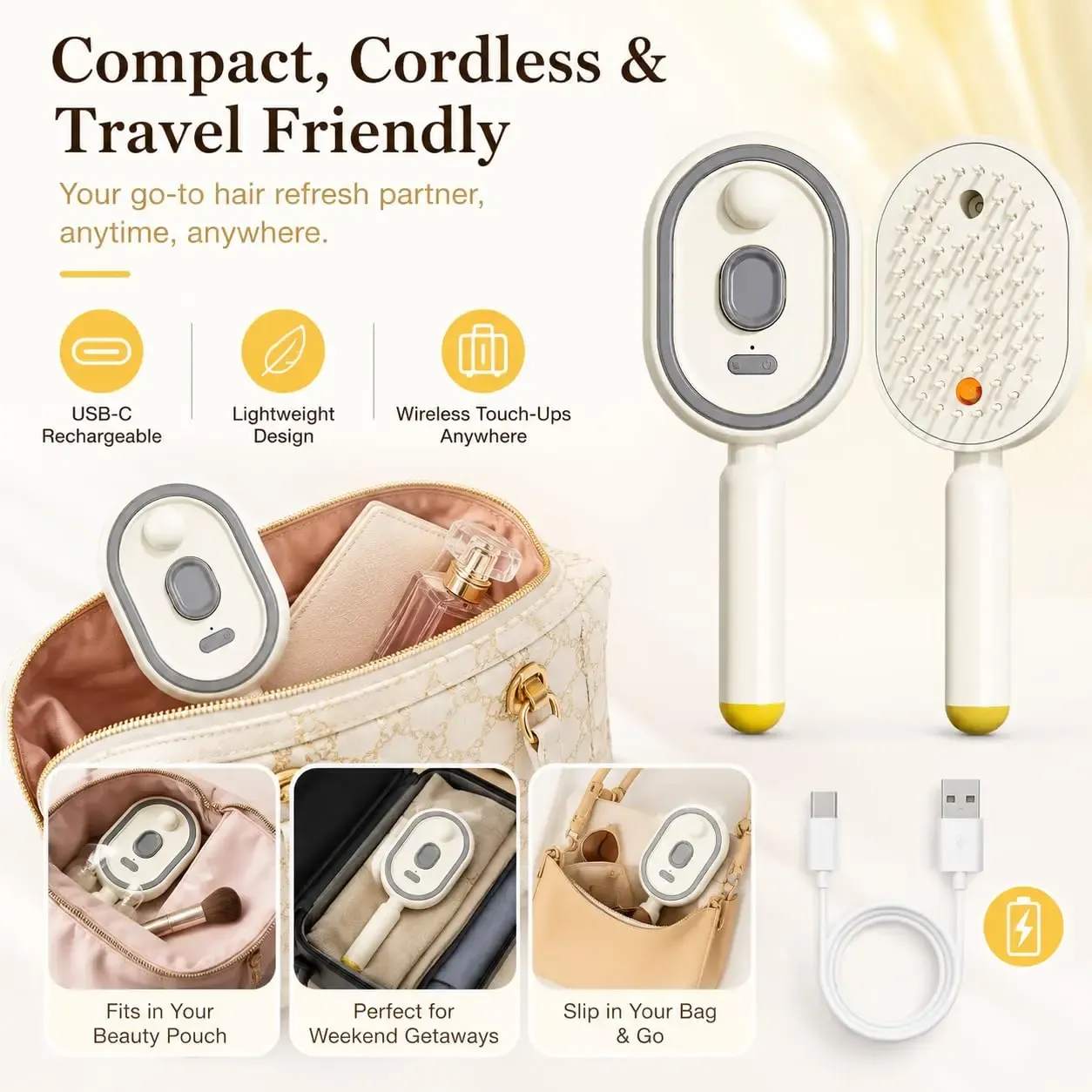 Brosse à vapeur compacte et portable pour cheveux