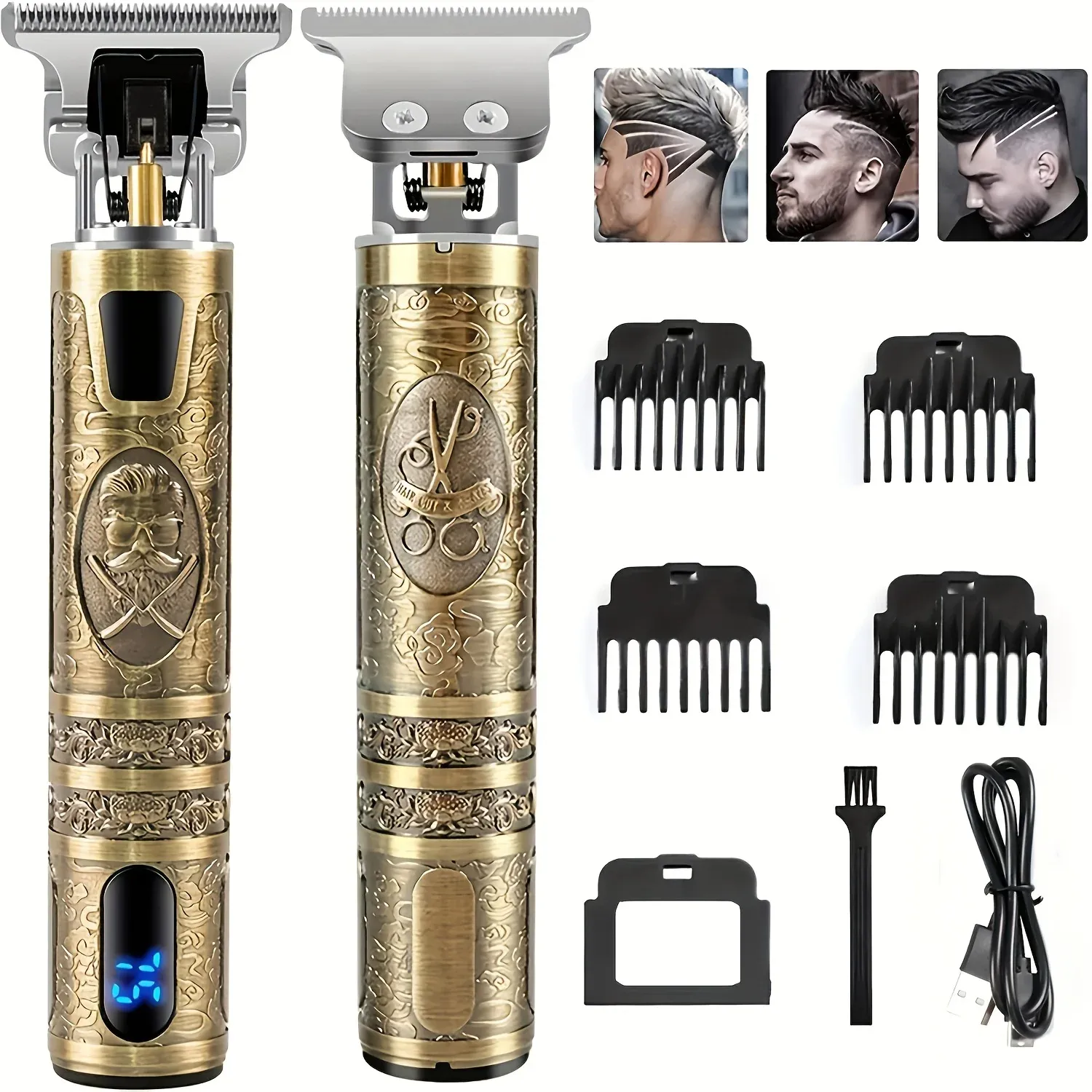 Tondeuse à cheveux électrique avec écran LCD, tondeuse à tête d'huile, tondeuse à barbe et rasoir rechargeable USB pour hommes - Image 1