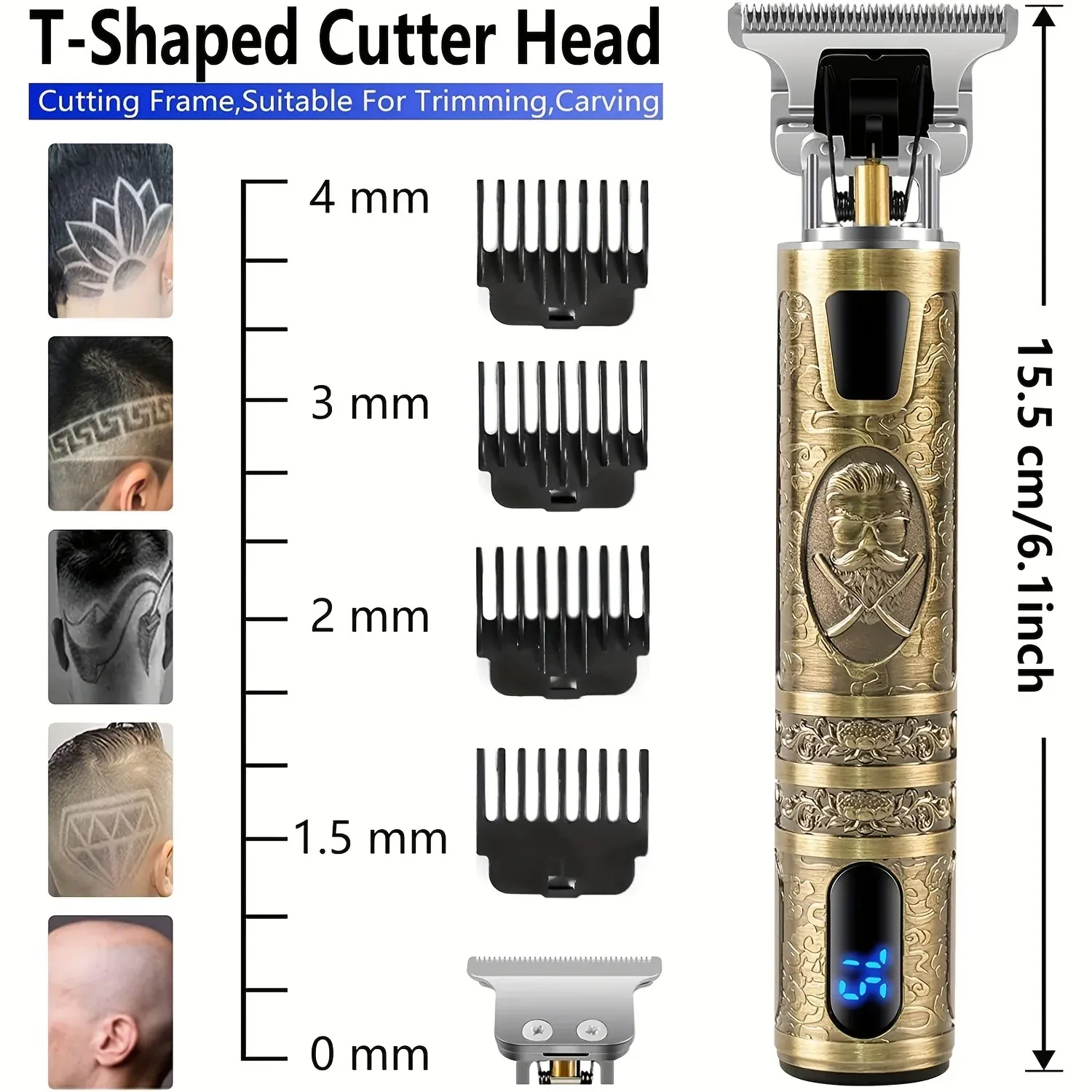 Tondeuse à cheveux électrique avec écran LCD, tondeuse à tête d'huile, tondeuse à barbe et rasoir rechargeable USB pour hommes 5