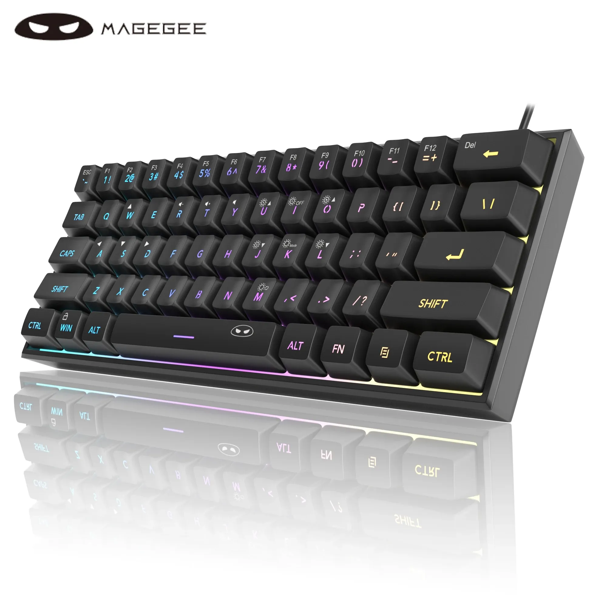 MageGee Mini clavier de jeu 60 %, rétro-éclairé RVB, 61 touches, clavier ultra-compact et ergonomique, étanche, sensation mécanique, pour bureau, TS91 - Image 1