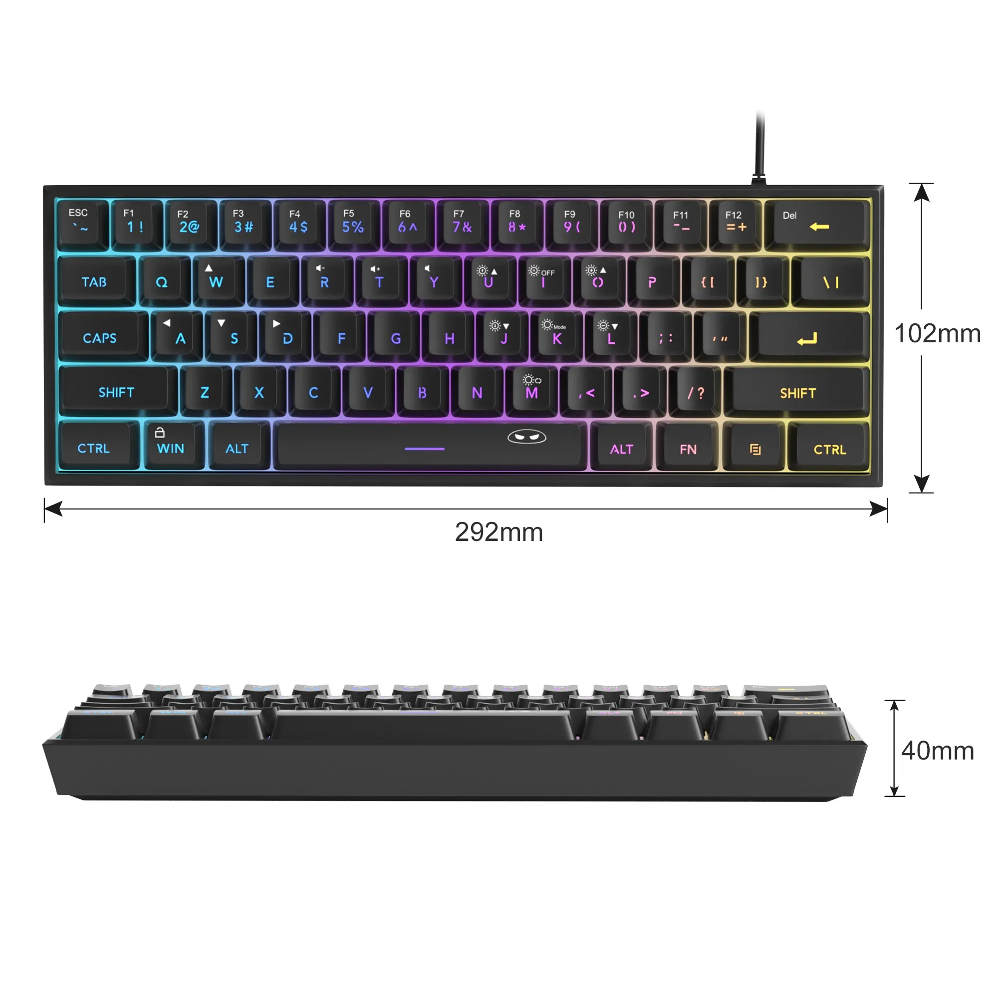 MageGee Mini clavier de jeu 60 %, rétro-éclairé RVB, 61 touches, clavier ultra-compact et ergonomique, étanche, sensation mécanique, pour bureau, TS91 6