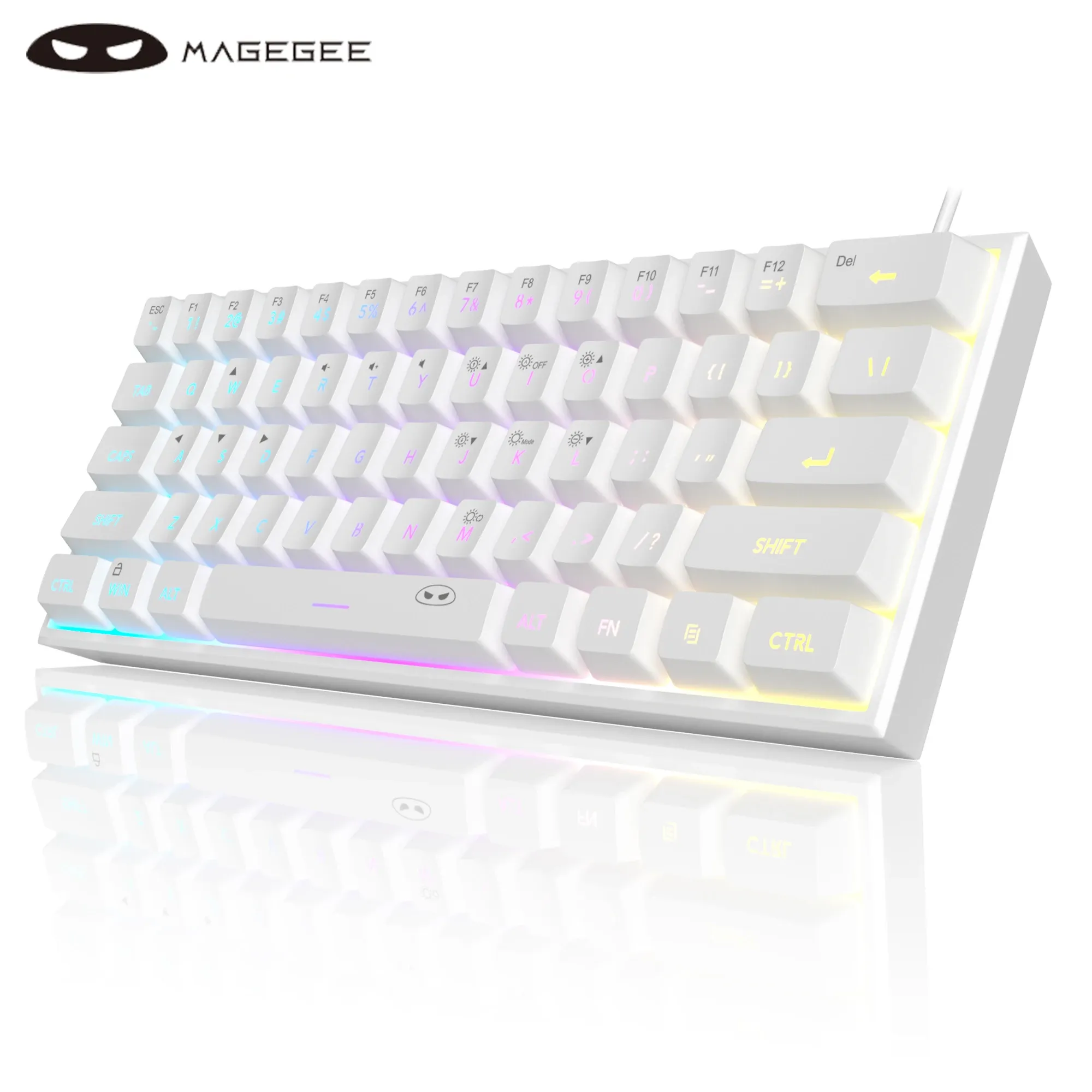 MageGee Mini clavier de jeu 60 %, rétro-éclairé RVB, 61 touches, clavier ultra-compact et ergonomique, étanche, sensation mécanique, pour bureau, TS91 11