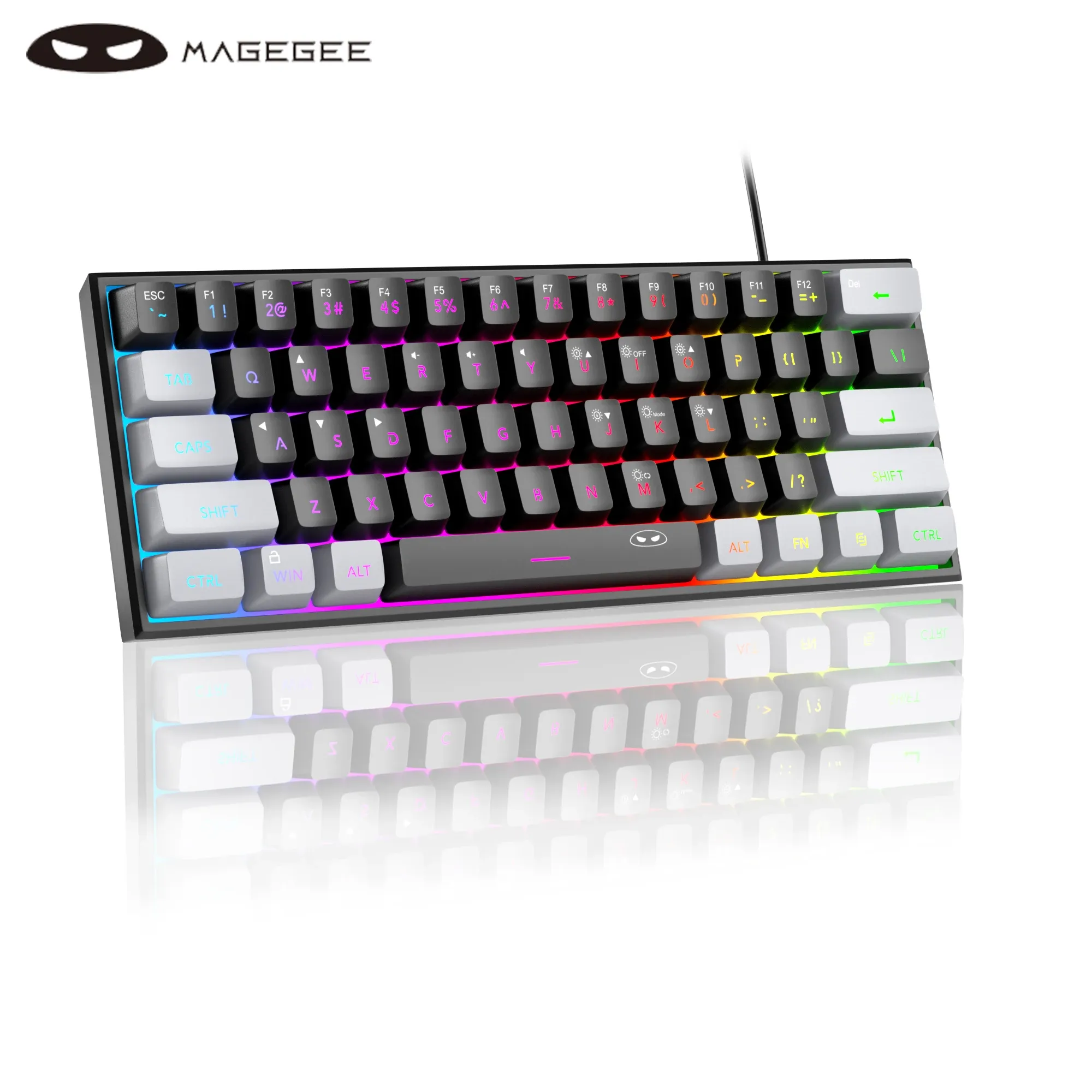 MageGee Mini clavier de jeu 60 %, rétro-éclairé RVB, 61 touches, clavier ultra-compact et ergonomique, étanche, sensation mécanique, pour bureau, TS91 7