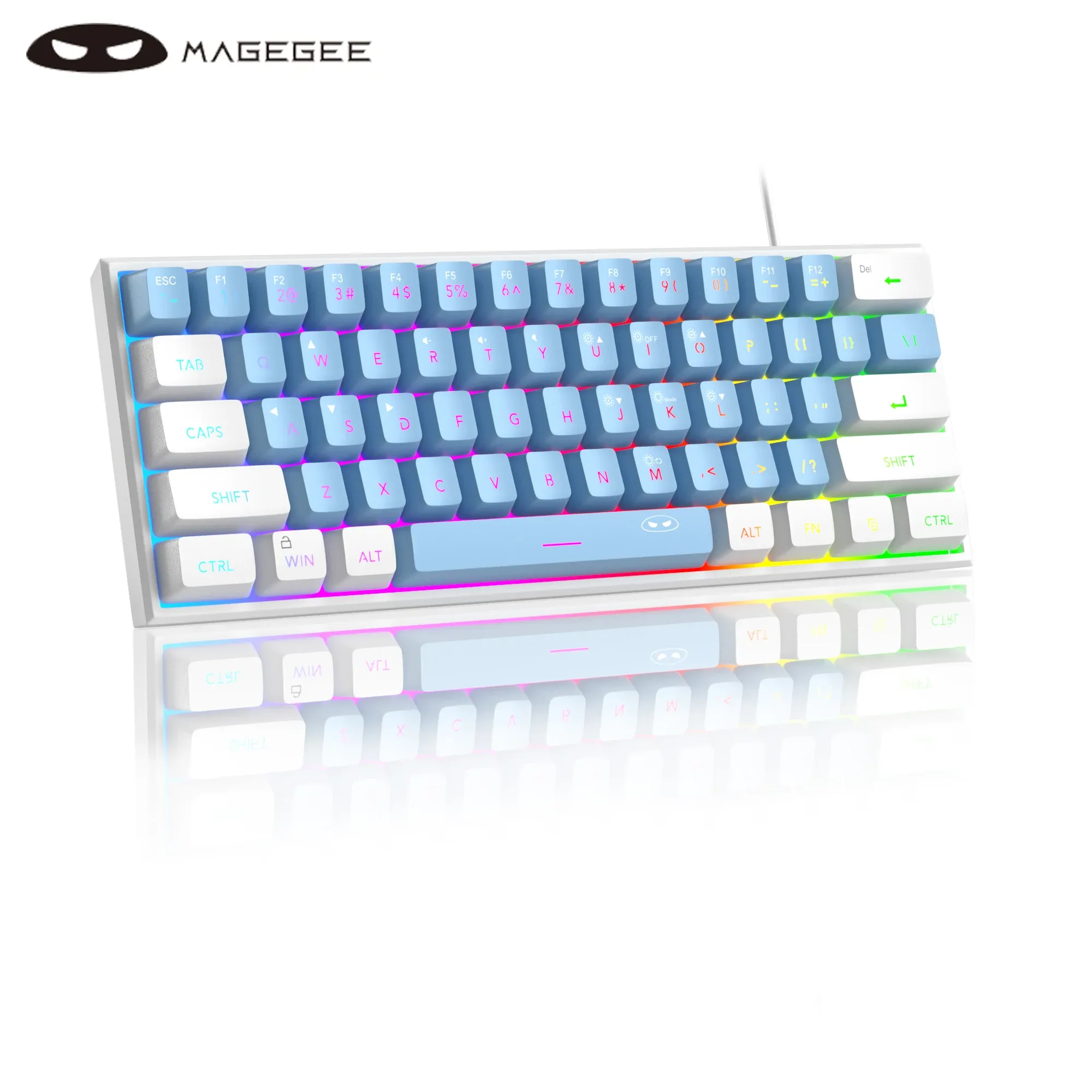 MageGee Mini clavier de jeu 60 %, rétro-éclairé RVB, 61 touches, clavier ultra-compact et ergonomique, étanche, sensation mécanique, pour bureau, TS91 8